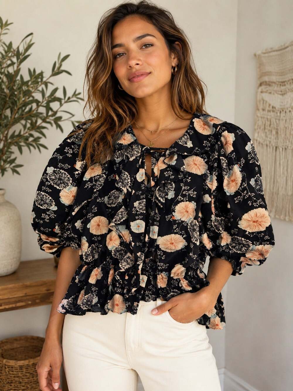 Ulla Johnson Brown and Peach Floral Size 0 Excellent Condition